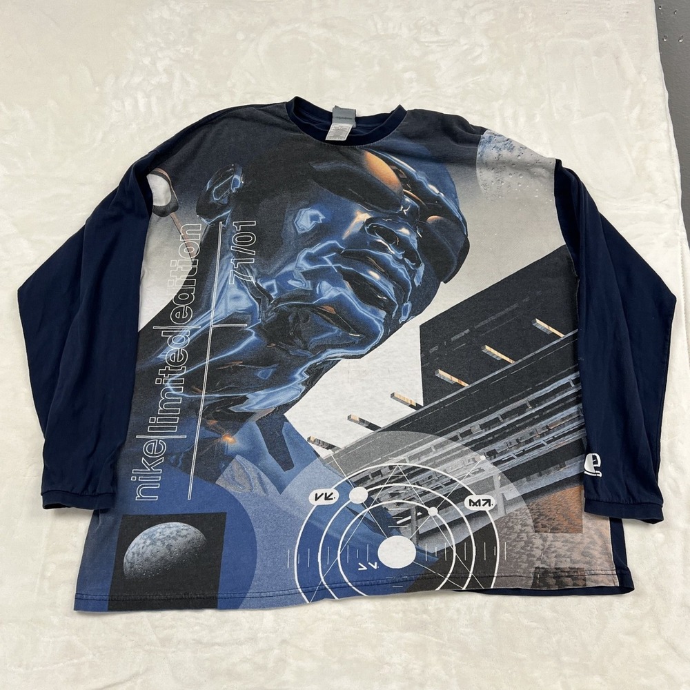 Nike Limited Edition Long Sleeve Shirt Mens XXXL Blue Graphic Y2K Cybercore Tee